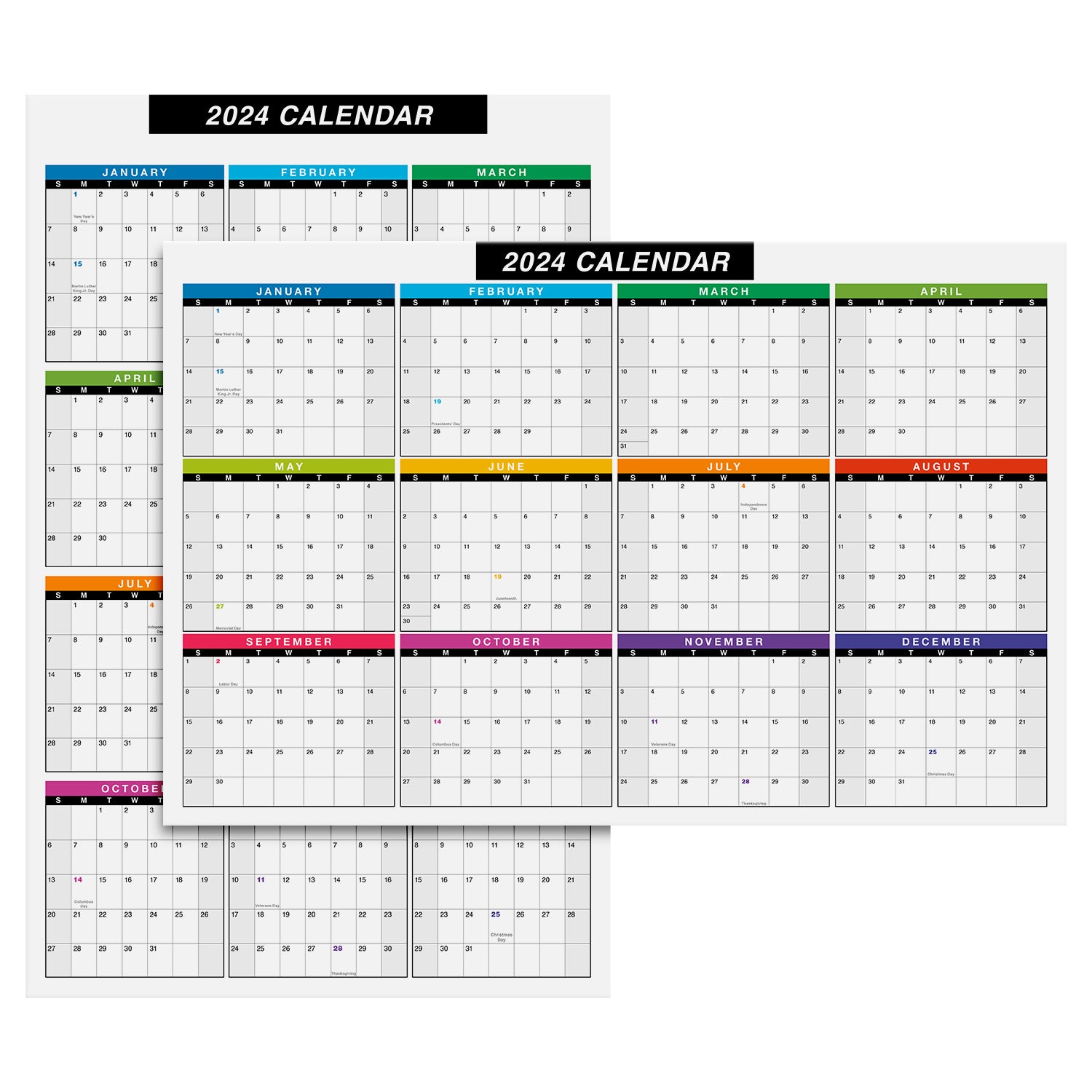 2024 Full Desk Calendar - 11 x 17” Large Size 2 Sided Vertical/Horizontal Reversible - Printed on Thick and Durable 80lb Cardstock (216 GSM) 2 per pck
