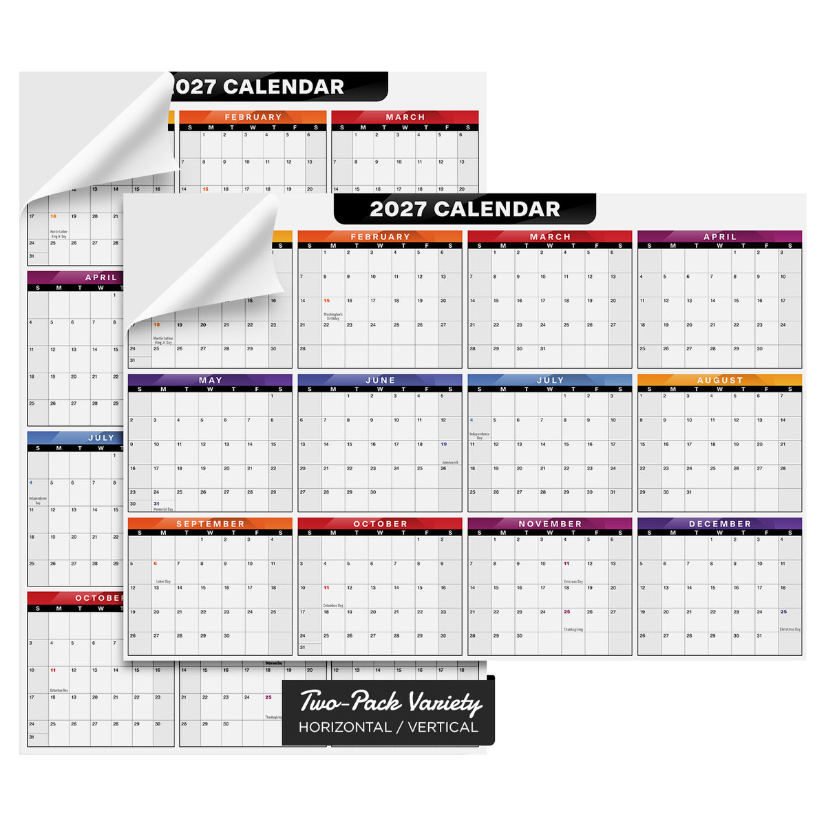 13x19" Big 2027 Calendar Label - Peel and Stick Wall Vinyl Sticker - 2 Pack