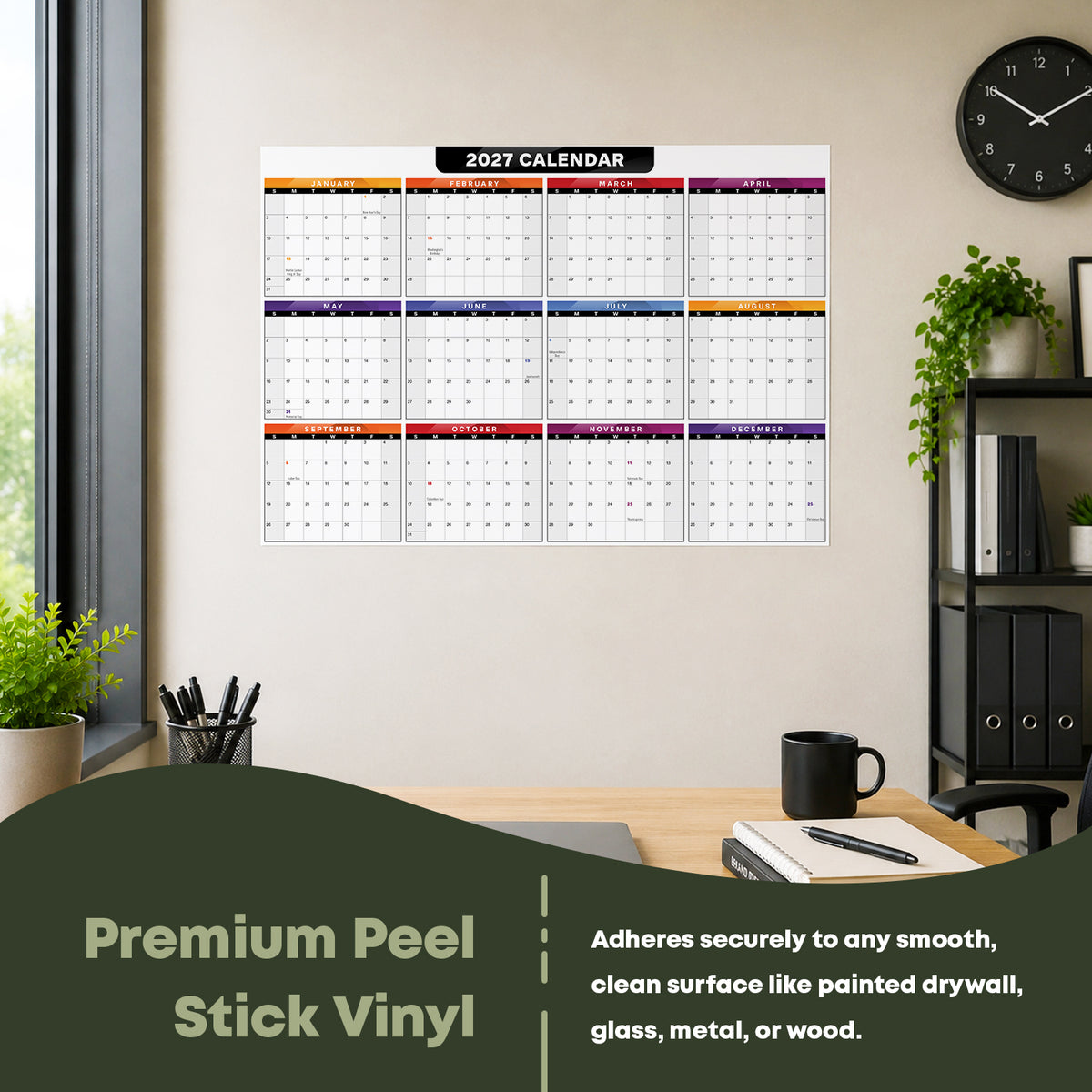 13x19" Big 2027 Calendar Label - Peel and Stick Wall Vinyl Sticker - 2 Pack