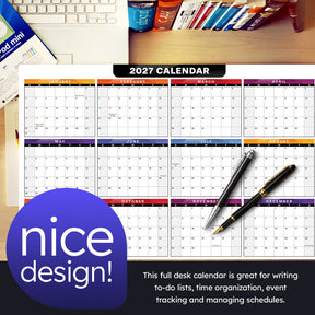 2027 Full Desk Calendar - 11 x 17” Large Size 2 Sided Vertical/Horizontal Reversible - Printed on Thick and Durable 80lb Cardstock (216 GSM) 2 per Pack