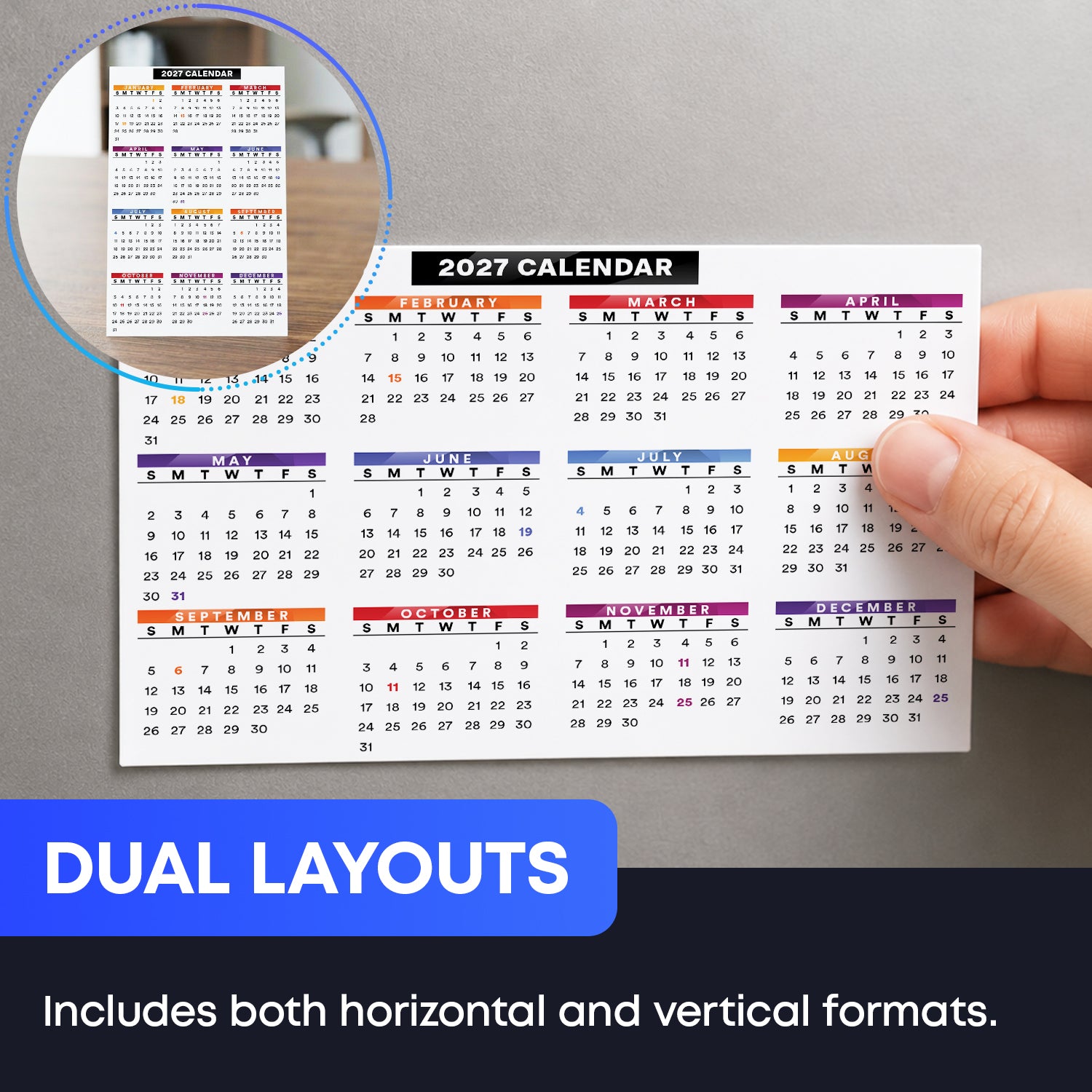 4x6" Compact 2027 Calendar Label - Peel and Stick Wall Vinyl Sticker - Easy to Remove - 2 Pack