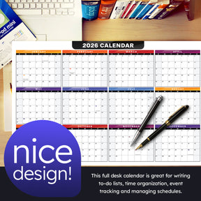 2026 Full Desk Calendar - 11 x 17” Large Size 2 Sided Vertical/Horizontal Reversible - Printed on Thick and Durable 80lb Cardstock (216 GSM) 2 per Pack