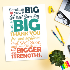 A Big Get Well Soon Greeting Cards with Envelopes – 8.5" x 11" Jumbo Size Thank You Cards for Large Groups and Teams  – 2 per Pack