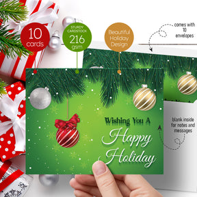 2023 Happy New Year - Tarjetas y sobres plegables de saludos navideños verdes, 25 tarjetas y 25 sobres por paquete - 4.25 x 5.5 pulgadas cuando están plegados