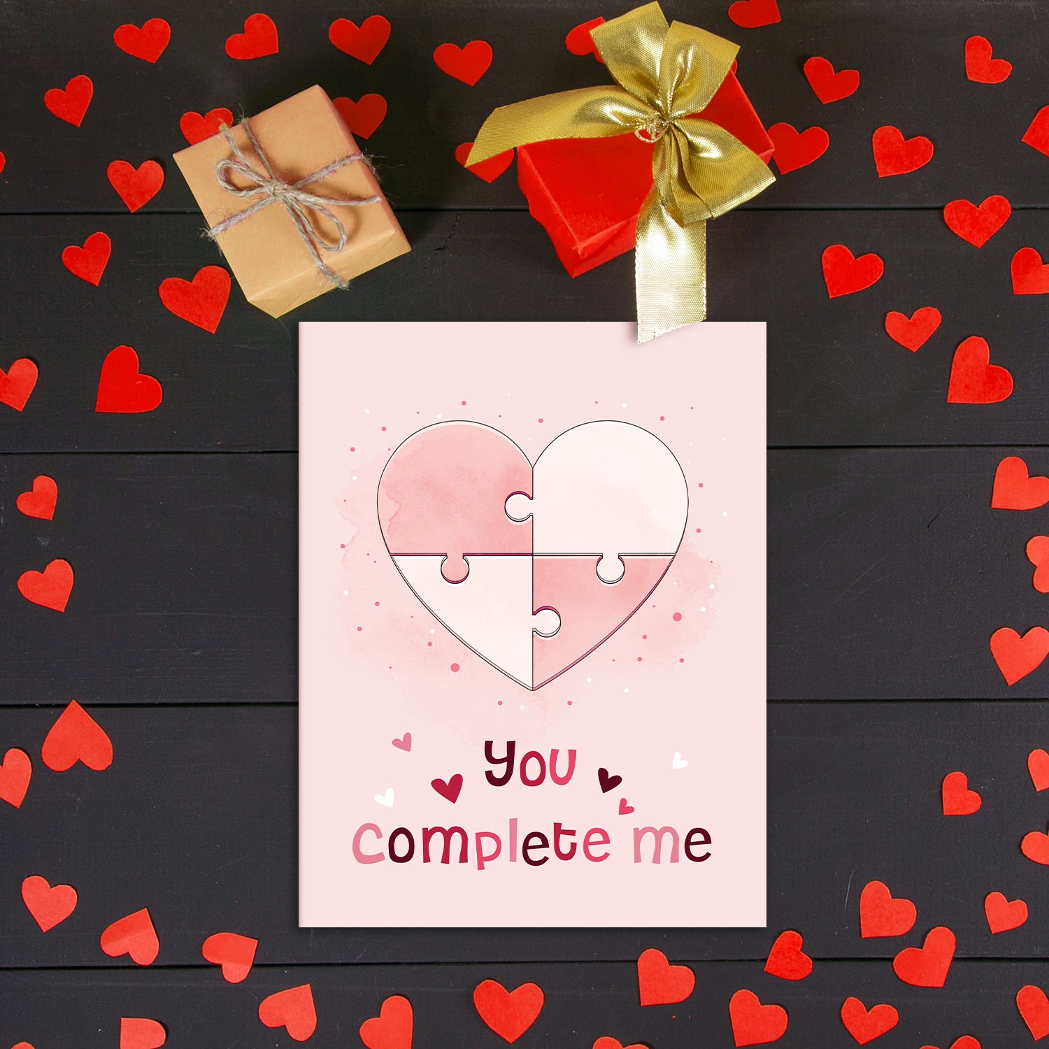 "You Complete Me" Big Valentine's Day Greeting Cards and Envelopes – 8.5" x 11" Large Jumbo Size Valentines Card – 2 per Pack