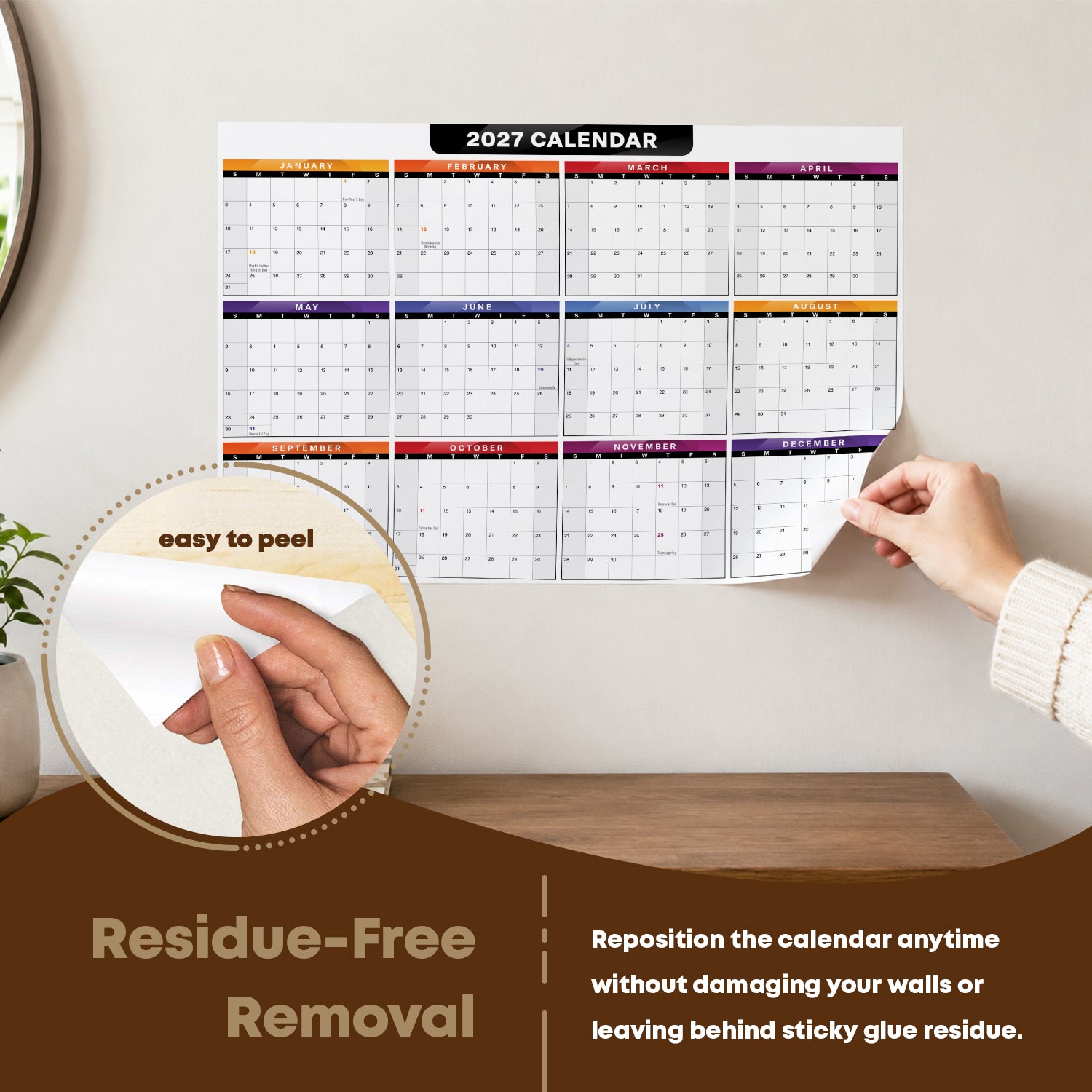 13x19" Big 2027 Calendar Label - Peel and Stick Wall Vinyl Sticker - 2 Pack
