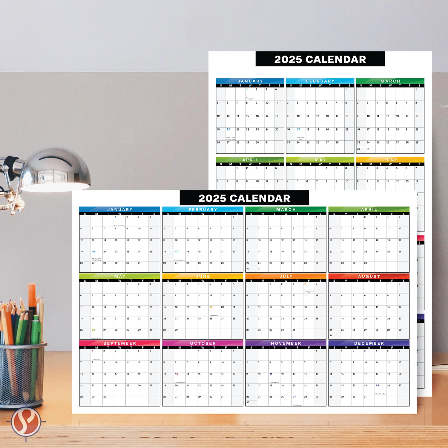 2025 Full Desk Calendar - 11 x 17” Large Size 2 Sided Vertical/Horizontal Reversible - Printed on Thick and Durable 80lb Cardstock (216 GSM) 2 per pck