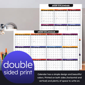 2026 Full Desk Calendar - 11 x 17” Large Size 2 Sided Vertical/Horizontal Reversible - Printed on Thick and Durable 80lb Cardstock (216 GSM) 2 per Pack