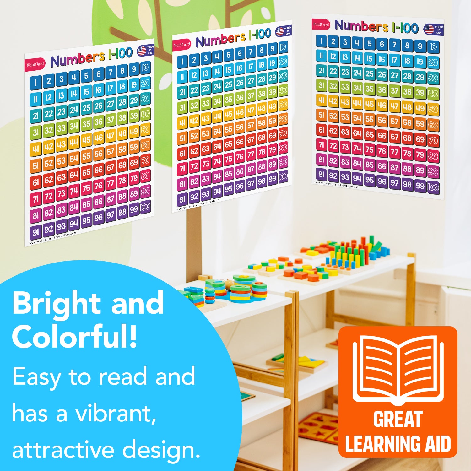 Numbers 1-100 Chart for Kids - Bright Educational Visual | 5-Pack
