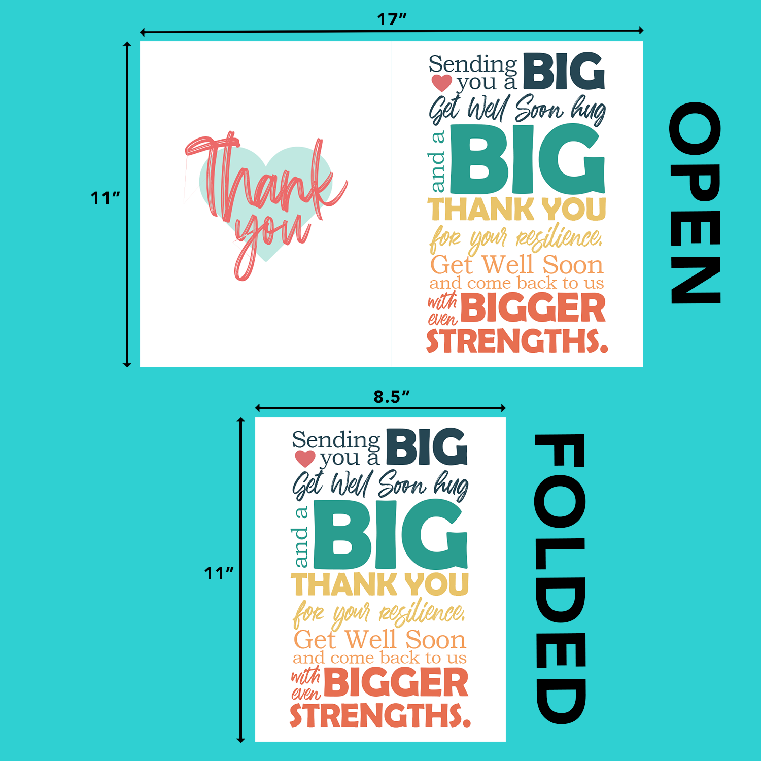 A Big Get Well Soon Greeting Cards with Envelopes – 8.5" x 11" Jumbo Size Thank You Cards for Large Groups and Teams  – 2 per Pack