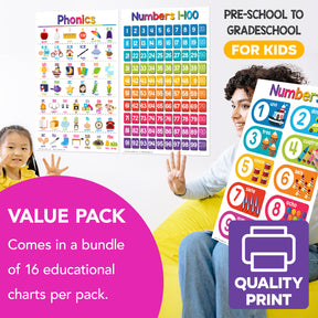 Learning Chart Bundle - 16 Educational Posters for Kids - Large Size
