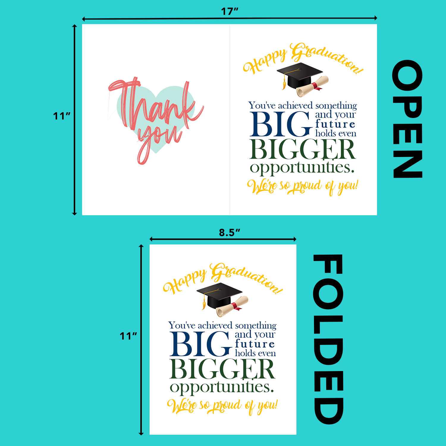 A Big Happy Graduation Greeting Cards with Envelopes – 8.5" x 11" Jumbo Size Thank You Cards for Large Groups and Teams  – 2 per Pack