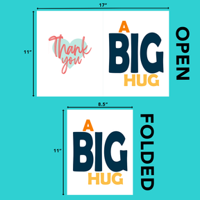 A Big Hug Thank You Greeting Cards with Envelopes – 8.5" x 11" Jumbo Size Cards for Large Groups and Teams  – 2 per Pack