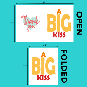 A Big Kiss Thank You Greeting Cards with Envelopes – 8.5" x 11" Jumbo Size Cards for Large Groups and Teams  – 2 per Pack