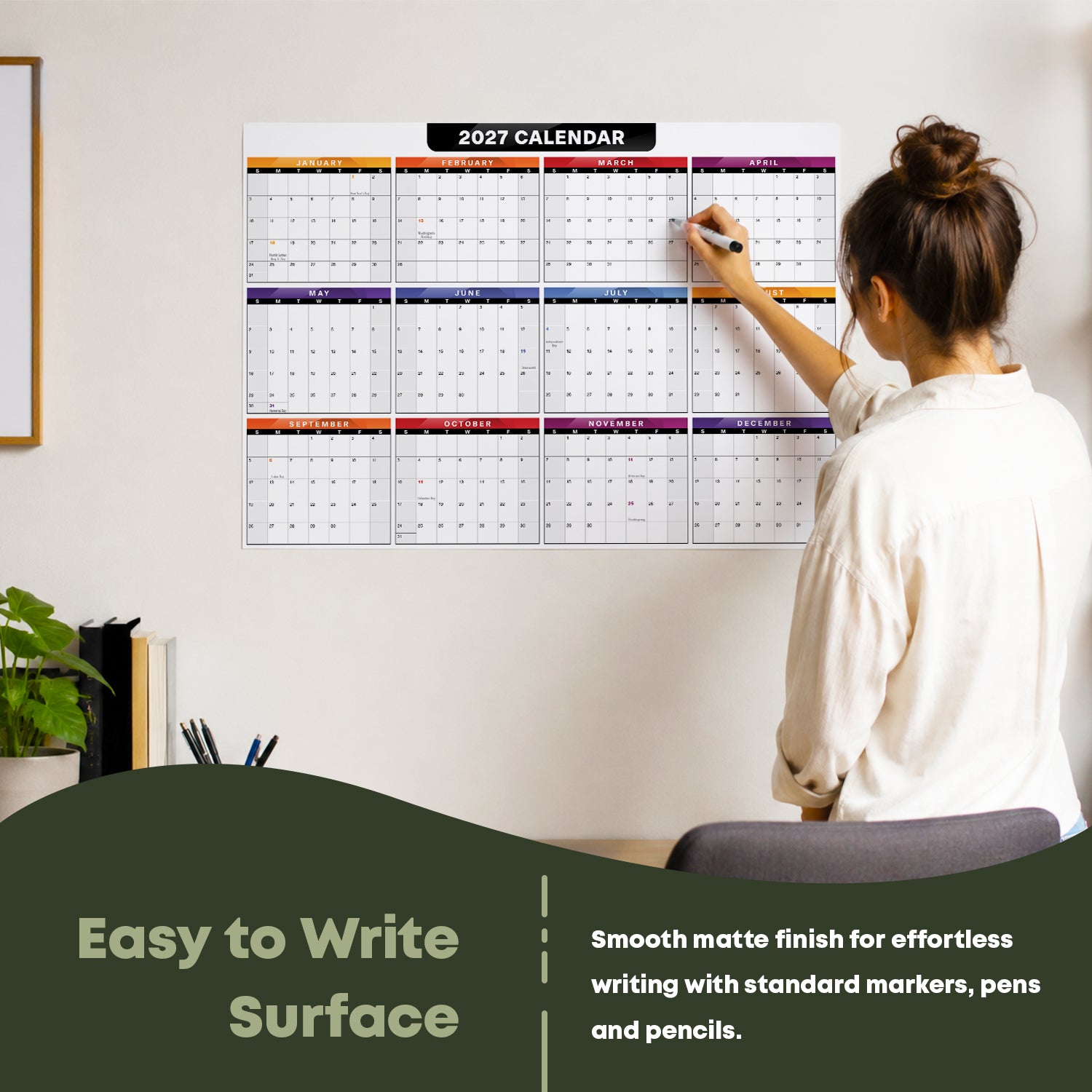 13x19" Big 2027 Calendar Label - Peel and Stick Wall Vinyl Sticker - Easy to Remove - 2 Pack