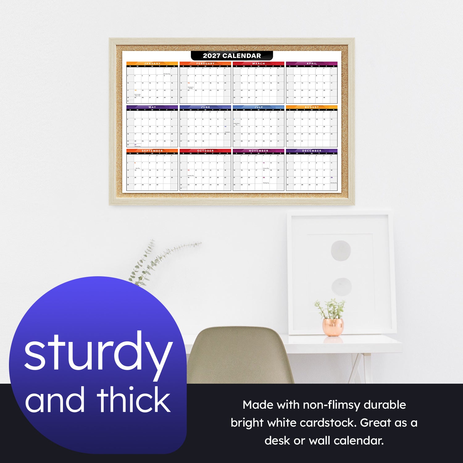 2027 Full Desk Calendar - 11 x 17” Large Size 2 Sided Vertical/Horizontal Reversible - Printed on Thick and Durable 80lb Cardstock (216 GSM) 2 per Pack