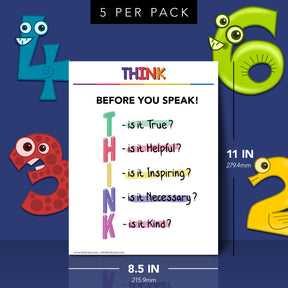 THINK Before You Speak! Chart - Calming Corner Poster | 8.5" x 11" | 5 Pack