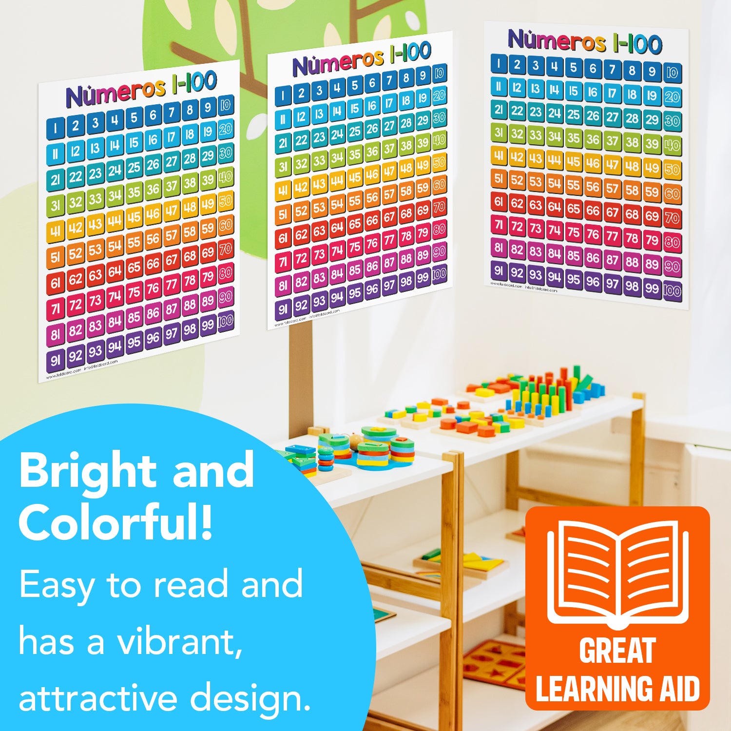 Spanish Numbers 1-100 Chart for Kids - Bright Educational Visual | 5-Pack