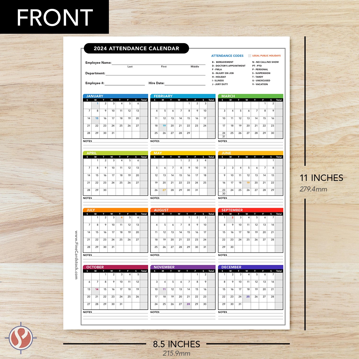 2024 Attendance Calendar Card Stock Paper – Great Employee Work Tracke 2024-attendance-calendar-card-stock-paper-great-employee-work-tracke