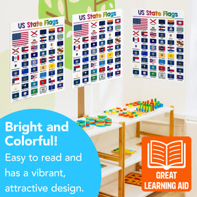 USA State Flags Chart for Preschool to Gradeschool Kids - Educational Learning Aid | 8.5" x 11" | 5 Pack