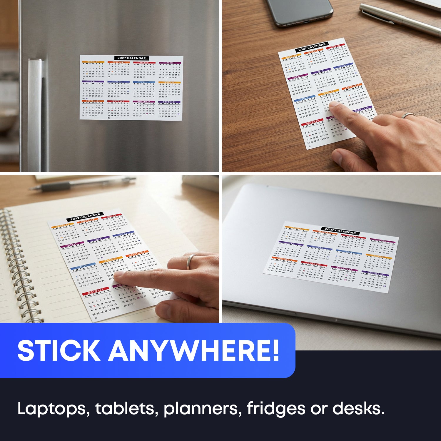 4x6" Compact 2027 Calendar Label - Peel and Stick Wall Vinyl Sticker - Easy to Remove - 2 Pack