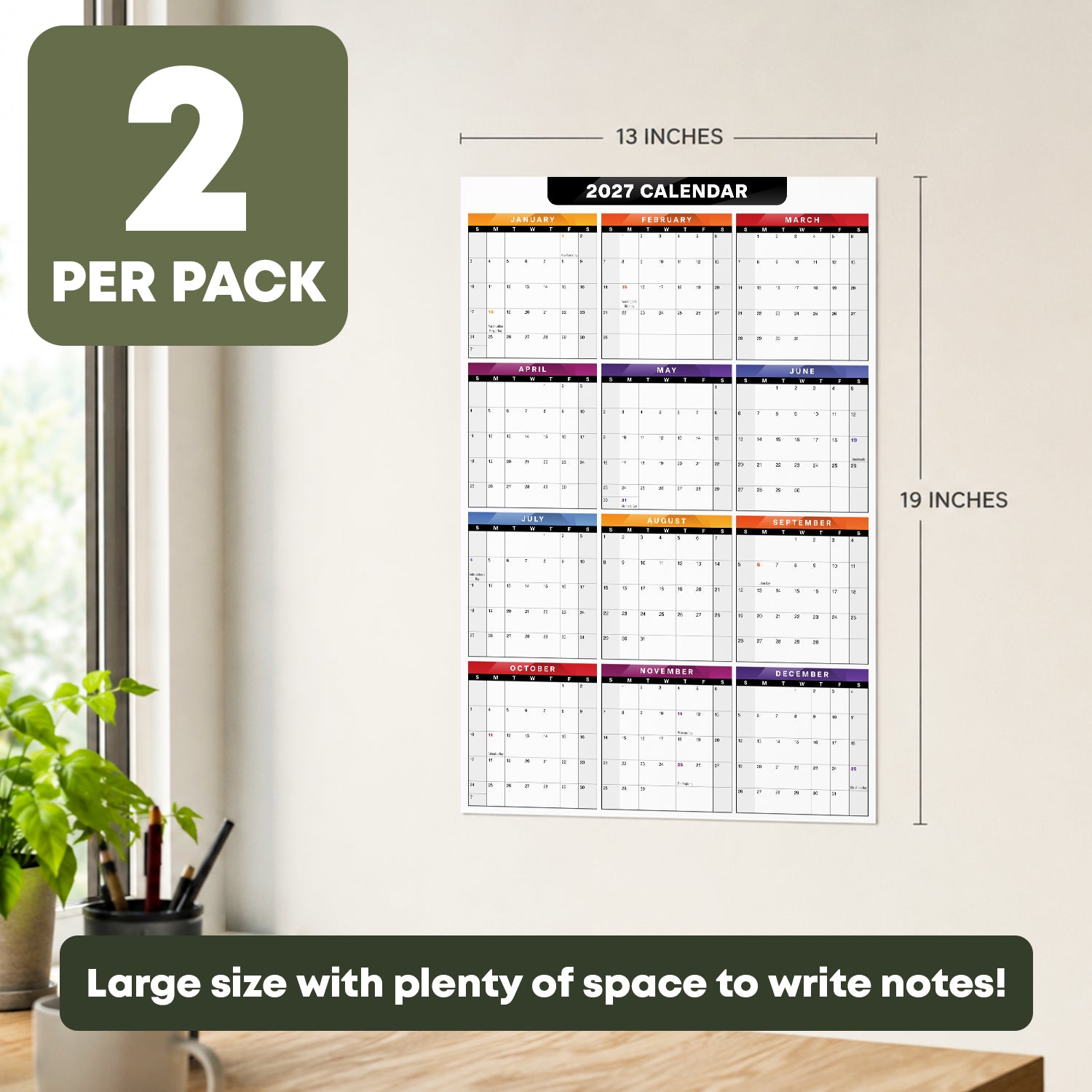 13x19" Big 2027 Calendar Label - Peel and Stick Wall Vinyl Sticker - 2 Pack