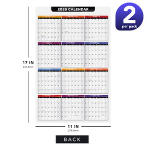 2026 Full Desk Calendar - 11 x 17” Large Size 2 Sided Vertical/Horizontal Reversible - Printed on Thick and Durable 80lb Cardstock (216 GSM) 2 per Pack