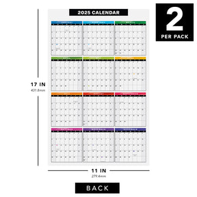 2025 Full Desk Calendar - 11 x 17” Large Size 2 Sided Vertical/Horizontal Reversible - Printed on Thick and Durable 80lb Cardstock (216 GSM) 2 per pck
