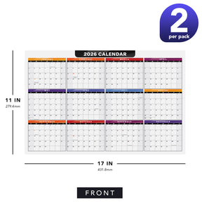 2026 Full Desk Calendar - 11 x 17” Large Size 2 Sided Vertical/Horizontal Reversible - Printed on Thick and Durable 80lb Cardstock (216 GSM) 2 per Pack