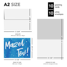 Mazel Tov Congratulations Greeting Cards and Envelopes – Bar and Bat Mitzvah, Weddings and Jewish Celebrations – 4.25" x 5.5" – 10 per Pack