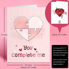 "You Complete Me" Big Valentine's Day Greeting Cards and Envelopes – 8.5" x 11" Large Jumbo Size Valentines Card – 2 per Pack