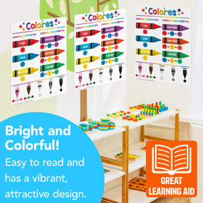 Spanish Colors Chart for Kids - Educational Poster | Durable Cardstock | 8.5" x 11" | 5-Pack