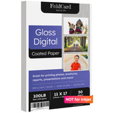 11x17 Double Sided C2S Glossy Paper for Full Color Laser Printing - 100lb Text (40lb Bond) - Acid Free, Gloss Coated - 50 Sheets
