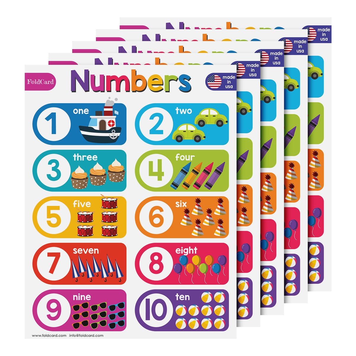 Numbers 1-10 Chart for Kids | Bright and Colorful Educational Poster | 8.5" x 11" | 5 Pack