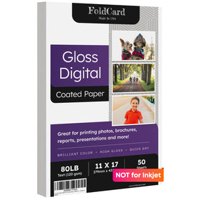 11x17 Double Sided C2S Glossy Paper for Full Color Laser Printing - 80lb Text (32lb Bond) - Acid Free, Gloss Coated - 50 Sheets