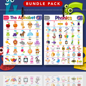 Advanced Bundle – 6 Educational Posters for Kids – Classroom and Homeschool Learning Chart Decorations and School Supplies Materials, Preschool to Grade 3 | Durable, Glossy Cardstock | 8.5" x 11"