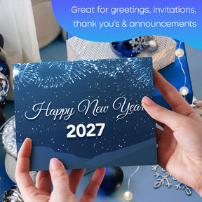 2023 Happy New Year - Blue Holiday Greetings 25 tarjetas y 25 sobres por paquete - 5 x 7" pulgadas cuando está plegado