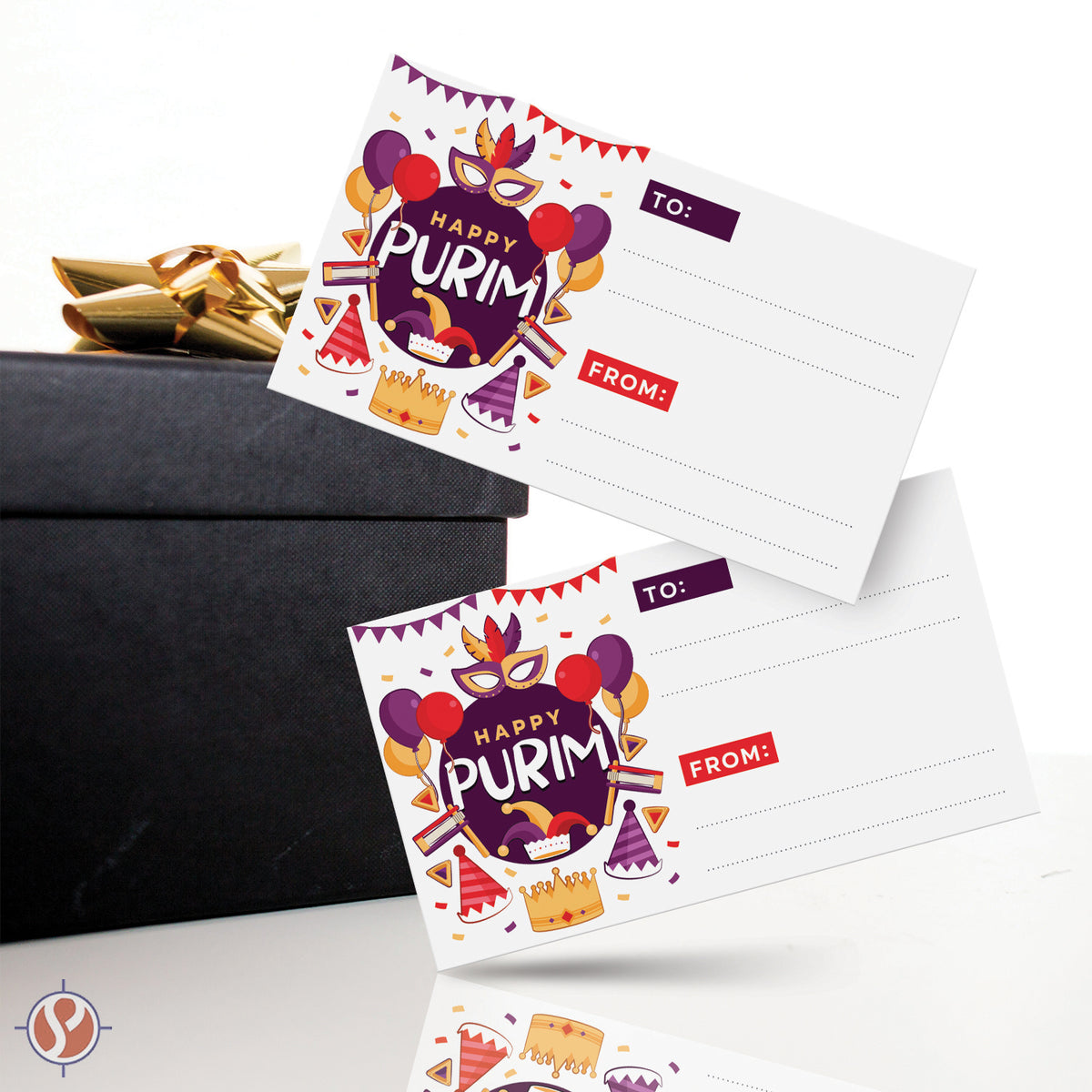 Happy Purim Blank Gift Tags, 3.5" x 2" To From Jewish Holiday Religious Greeting Note Cards for Gifts Presents – 25 per Pack