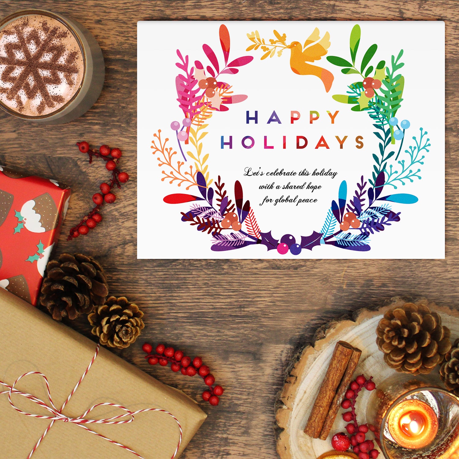 Happy Holidays, Shared Hope for Global Peace Greeting Cards & Envelopes, Set of 25