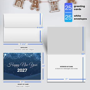 2023 Happy New Year - Blue Holiday Greetings 25 tarjetas y 25 sobres por paquete - 5 x 7" pulgadas cuando está plegado