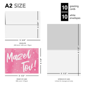 Mazel Tov Congratulations Greeting Cards and Envelopes – Bar and Bat Mitzvah, Weddings and Jewish Celebrations – 4.25" x 5.5" – 10 per Pack