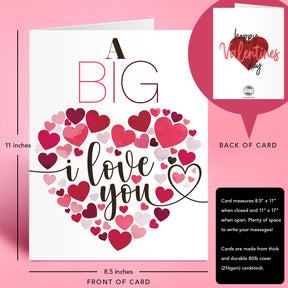"A Big I Love You" Big Valentine's Day Greeting Cards and Envelopes – 8.5" x 11" Large Jumbo Size Valentines Card – 2 per Pack