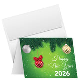 2023 Happy New Year - Tarjetas y sobres plegables de saludos navideños verdes, 25 tarjetas y 25 sobres por paquete - 4.25 x 5.5 pulgadas cuando están plegados