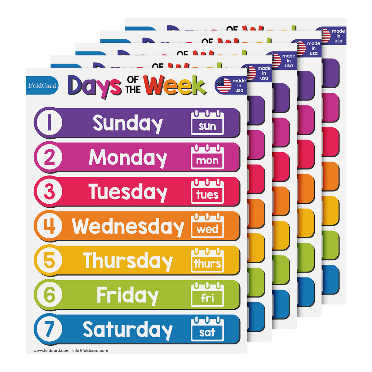 Educational Days of the Week Chart for Kids | 8.5" x 11" | 5-Pack