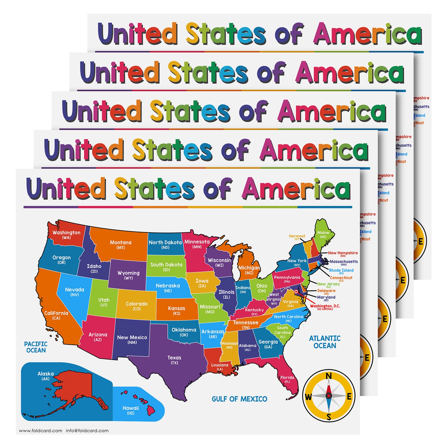 American USA Educational Poster for Preschool-Gradeschool | 8.5 x 11 | 5 Pack