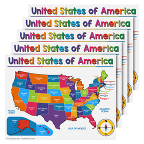 American USA Educational Poster for Preschool-Gradeschool | 8.5 x 11 | 5 Pack