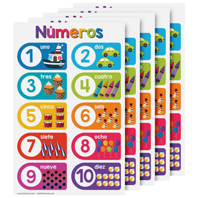 Spanish Numbers 1-10 Chart for Kids | Bright and Colorful Educational Poster | 11" x 17" | 5 Pack