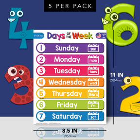 Educational Days of the Week Chart for Kids | 8.5" x 11" | 5-Pack