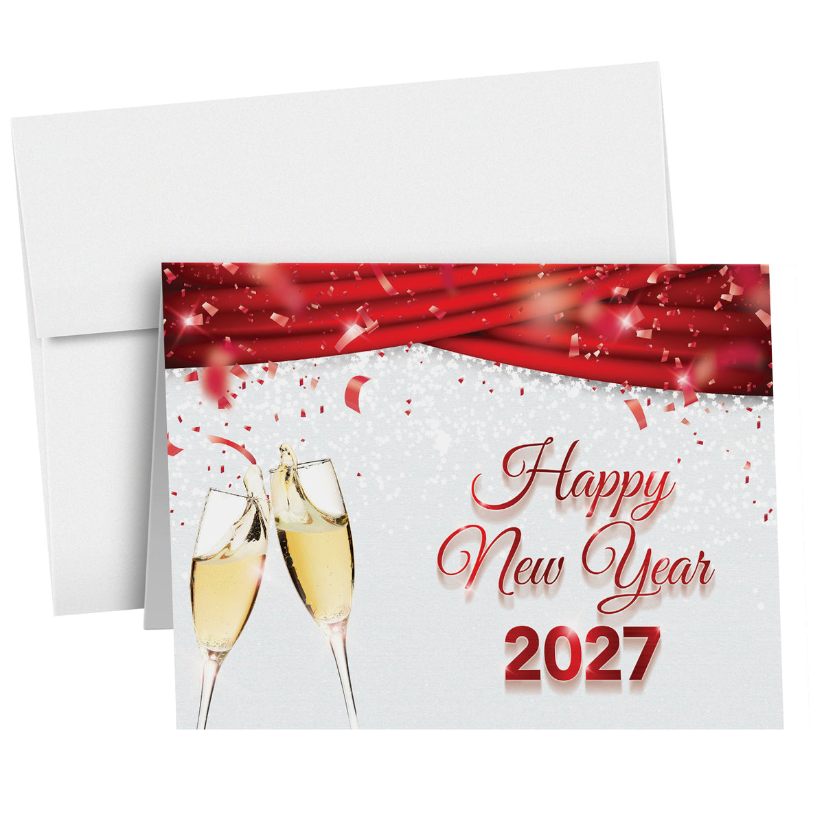 2027 Happy New Year Cards & Envelopes 25 Half Fold Cards & A7 Envelopes | 5 x 7 Inches
