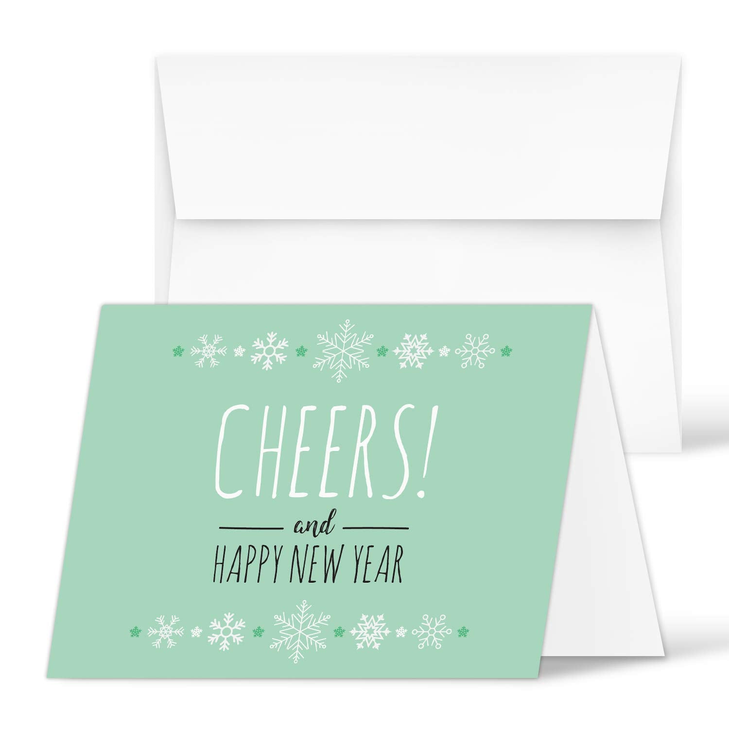 2027 Happy New Year Cheers Cards & Envelopes – 10 per Pack – 4.25 x 5.5" – Green – FoldCard
